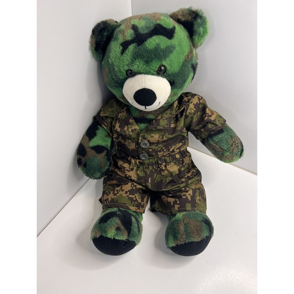 Build-A-Bear Workshop Camo Teddy Bear Military Digital Uniform US Flag Patch